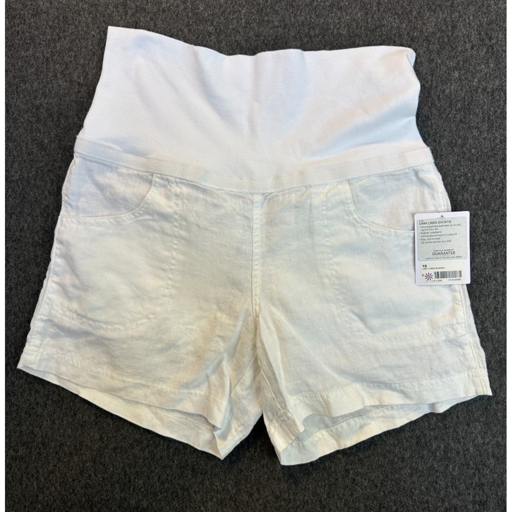 ATHLETA Lima 100% Linen Shortie Foldover Knit Waistband White Shorts Size 10 - Picture 2 of 16
